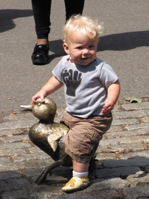 Zion riding a duckling