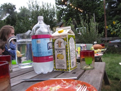 food and drinks on the table outside