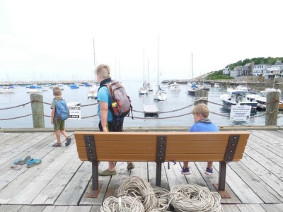 the boys at the end of the wharf in Rockport