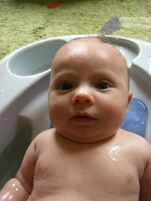 baby Harvey in the bath