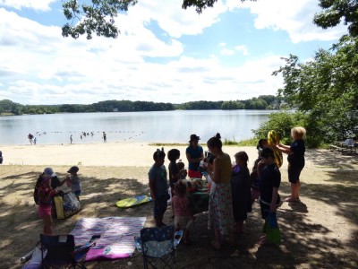 a birthday party on the beach at Freeman Lake