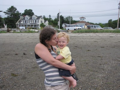 Harvey and mama on the beach in Lincolnville