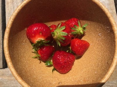 a few strawberries in a bowl