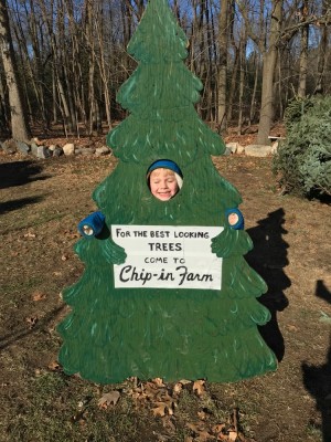 Zion's being a Christmas tree (thanks to a plywood tree with the face hole)