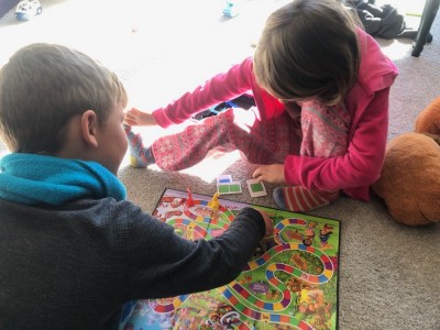 Elijah and a friend playing Candyland