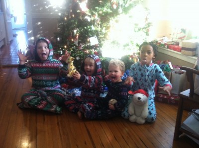 the kids lookin silly in front of Grandpa's tree