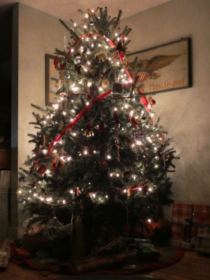 our tree late on Christmas Eve