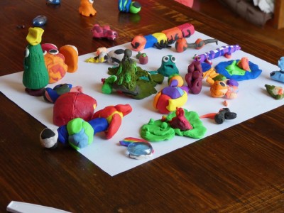 colorful clay creations on the kitchen table