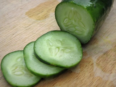 the first cucumber of 2011 on the cutting board