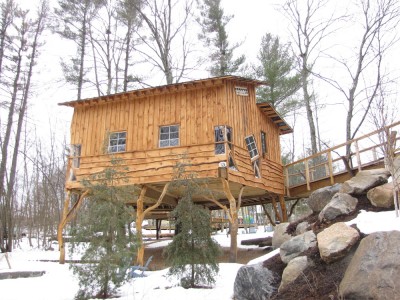 the rear view of the treehouse at Discovery Woods