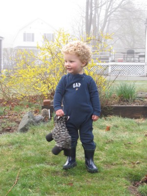 Harvey outside holding his Easter sheep