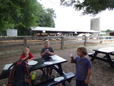 the boys eating ice cream at Great Brook Farm