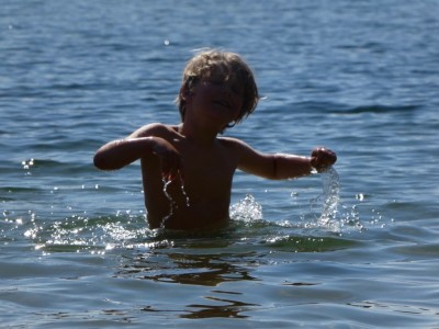 Elijah in cold water at the pond