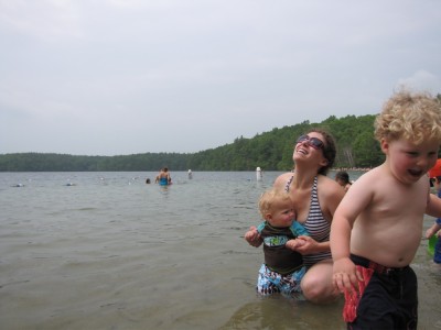 Leah, Harvey, and Zion in Walden Pond