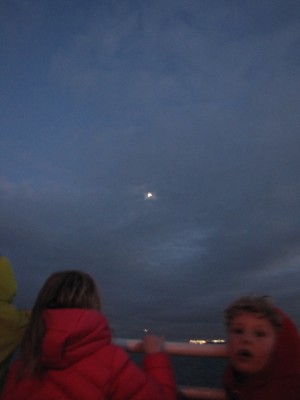 Harvey and a friend looking forward as we steam towards the moon