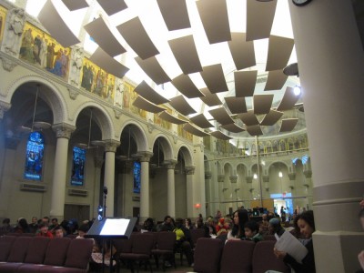 a view of the crowd, from the front of the sanctuary