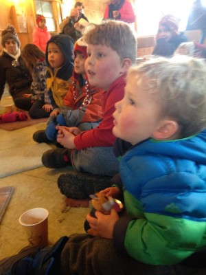 the boys entranced in a group session at Drumlin Farm