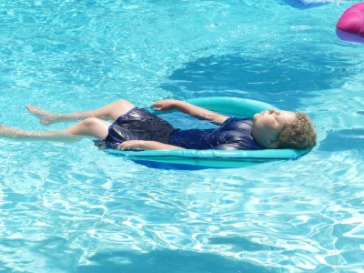 Harvey relaxing in a pool