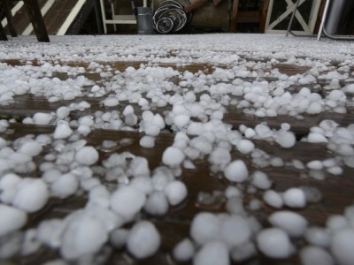 lots of hail on our back deck
