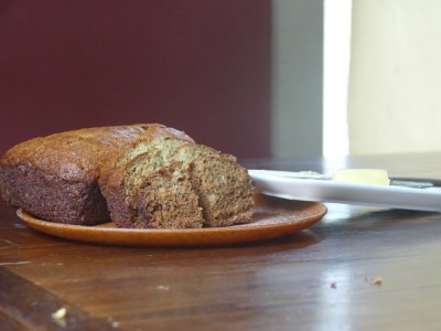 banana bread on the kitchen table