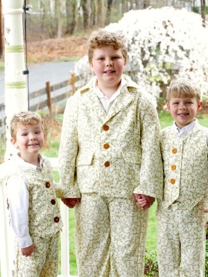 the boys posing on the porch in their Easter suits