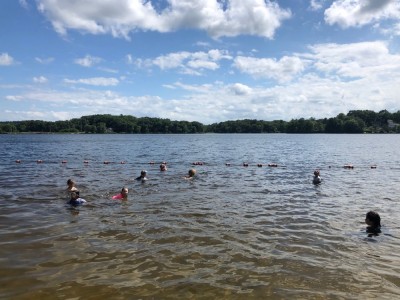 kids swimming in the swimming area at Freeman Lake