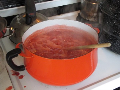 strawberry jam bubbling on the stove