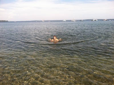 Leah swimming in the ocean