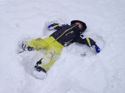 Zion making a snow angel