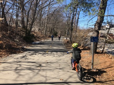 the boys on the paved bike path