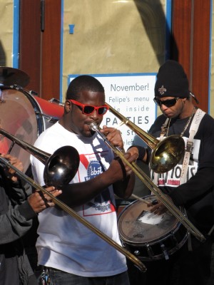 members of the New Creation Brass Band playing