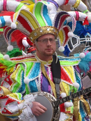 a gaily-dressed banjo-playing Philidelphia mummer