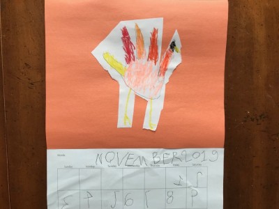 Lijah's calendar, featuring a hand turkey