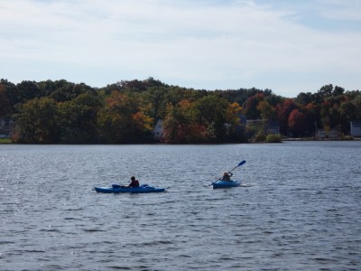Zion and a friend kayaking in Freeman Lake