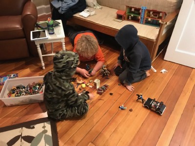 the boys playing with toys at Grandma and Grandpa's house