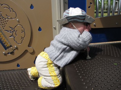 Harvey climbs on the playground