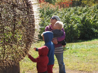Leah and the boys checking out the porcupine egg