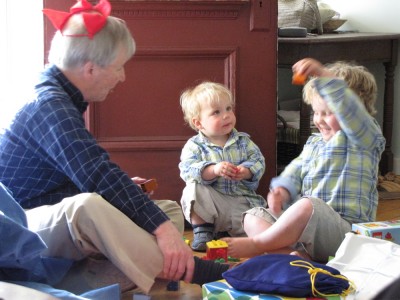Zion and Harvey and Grandpa playing with Legos