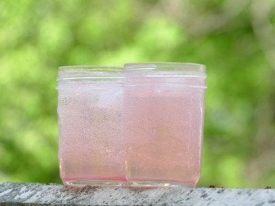 pink fizzy stuff in half-pint jars with ice