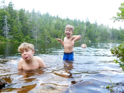 the boys playing in Sargent Pond