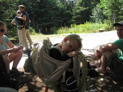 Lijah sleeping in the backpack carier