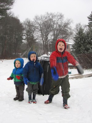 Lijah, Zion, and Harvey posing in the snow