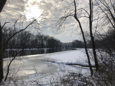 the Concord River half iced-over