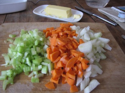 diced onion, carrots, and celery