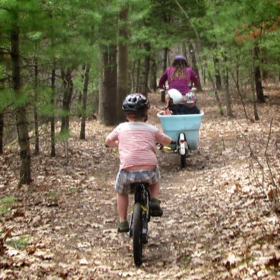 our family cycling in the woods