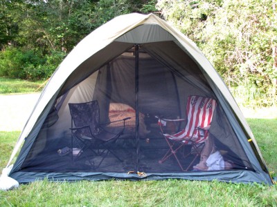 a view into the front of the tent