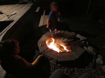 Zion and Elijah toasting marshmallows over our fire