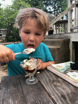 Elijah eating an ice cream sundae