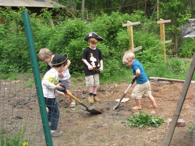 Zion and friends digging for burried treasure in the back yard