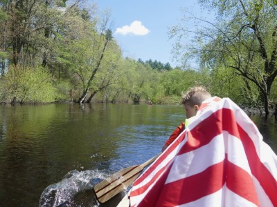 the canoe in the smaller part of the river